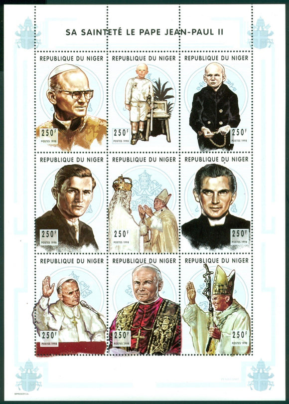 Niger Scott #987 MNH SHEET of 9 Pope John Paul II CV$8+