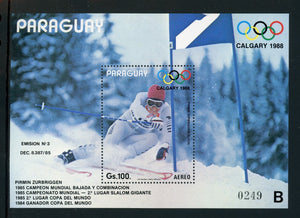 Paraguay Scott #C684 MNH S/S OLYMPICS 1988 Calgary "B" CV$14+ os1