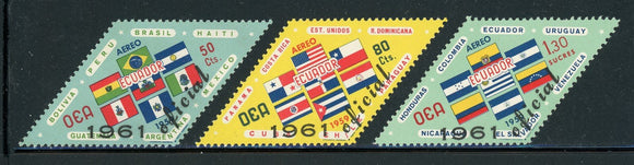 ECUADOR MNH: Scott #CO19-CO21 Air Official Diamond Flags (1964) CV$6+