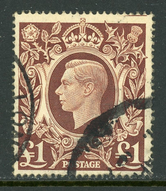 Great Britain Scott #275-3 USED King George VI 1£ red brown CV$20+ ISH-1