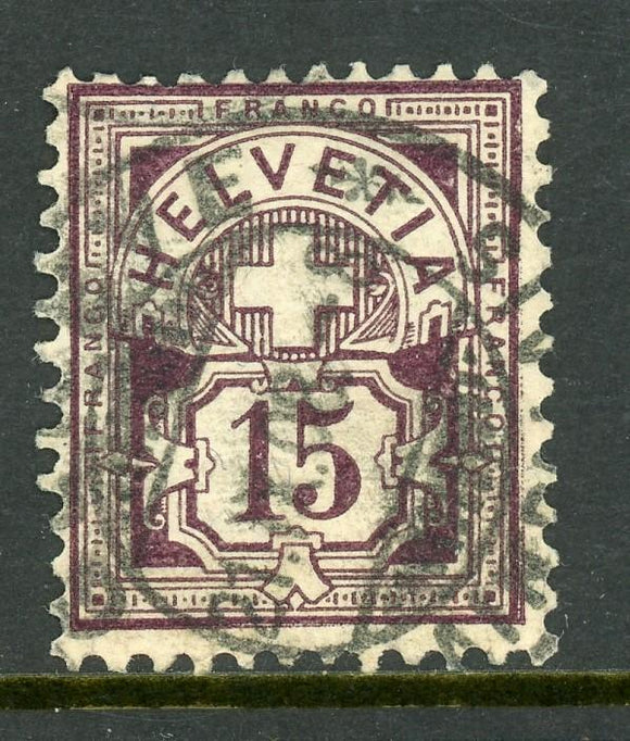 Switzerland Scott #118 USED Numeral 15c brn violet CV$27+ ISH-1