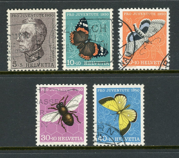 Switzerland Scott #B196-B200 USED von Bernegg and Butterflies FAUNA CV$20+ ISH-1