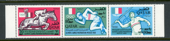 Qatar Scott #120A MNH STRIP SCHG OLYMPICS 1968 Mexico City CV$100+