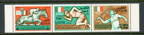 Qatar Scott #120 MNH STRIP SCHG OLYMPICS 1968 Mexico City CV$65+