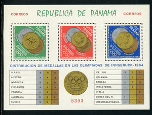 Panama Scott #456Jk MNH S/S OLYMPICS 1964 Innsbruck Medals CV$17+