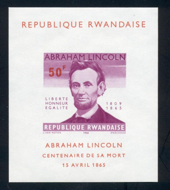 Rwanda Scott #98 IMPERF MNH S/S Abraham Lincoln Death Centenary $$