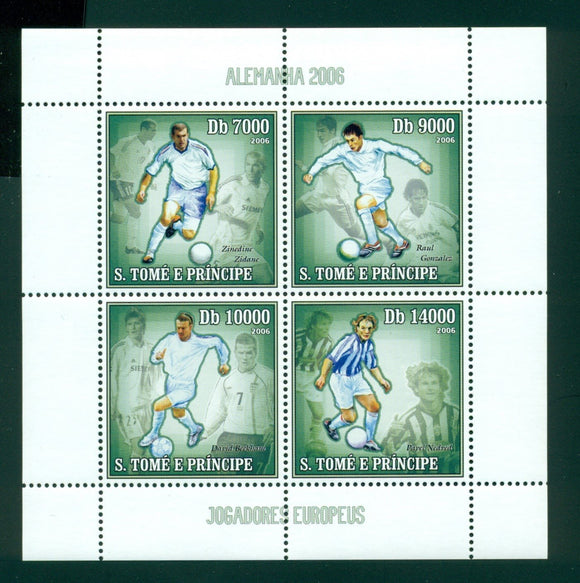 St. Thomas & Prince Scott #1580 MNH SHEET of 4 European Soccer Players CV$11+