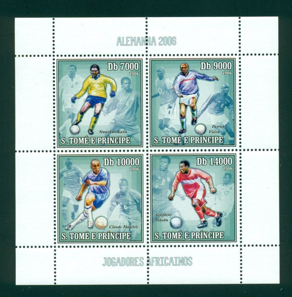 St. Thomas & Prince Scott #1581 MNH SHEET of 4 African Soccer Players CV$11+