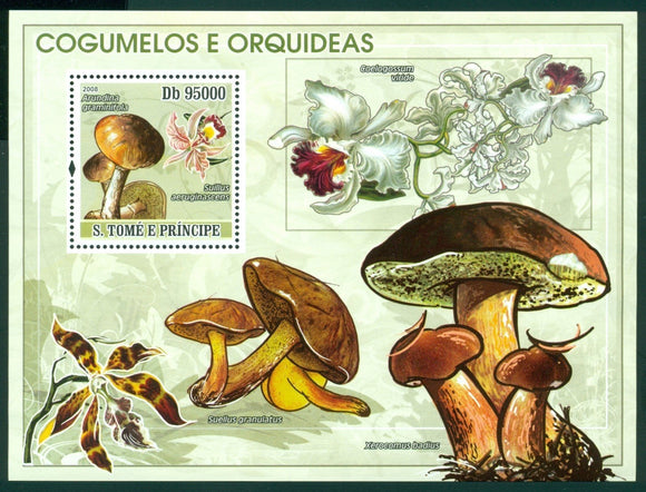 St. Thomas & Prince Scott #1831 MNH S/S Orchids and Mushrooms FLORA CV$13+