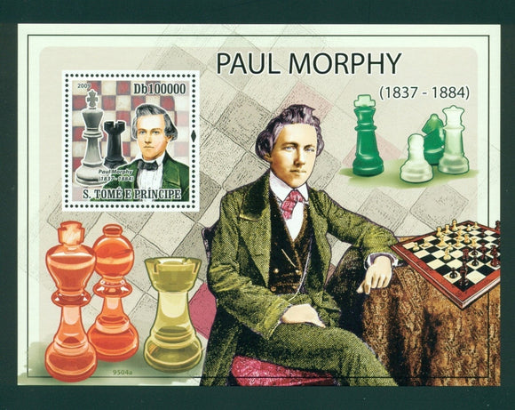 St. Thomas & Prince Scott #2172 MNH S/S Paul Morphy Chess Champion CV$12+