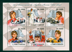 St. Thomas & Prince Scott #2214 MNH SHEET Ayrton Senna Racecar Driver CV$14+