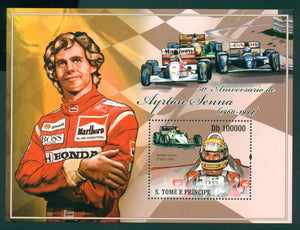 St. Thomas & Prince Scott #2221 MNH S/S Ayrton Senna Racecar Driver CV$13+