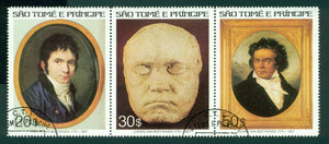 St. Thomas & Prince Scott #448 Used STRIP of 3 Ludwig van Beethoven CV$8+