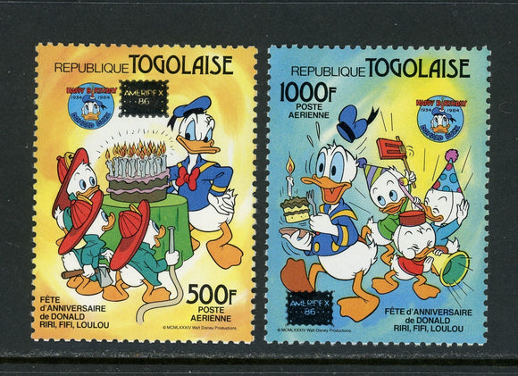 Togo Scott #C551-C552 MNH Disney Characters AMERIPEX '86 Stamp EXPO CV$19+