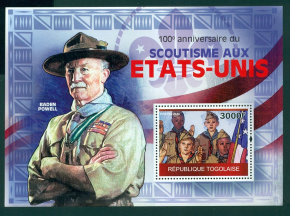 Togo OS #2 MNH S/S 100th ANN of Scouting in U.S. 2010 $$