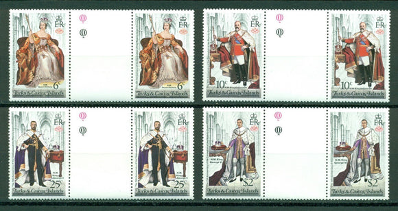 Turks & Caicos Islands Scott #342-345 MNH GUTTER PAIR Elizabeth II Coronation $$