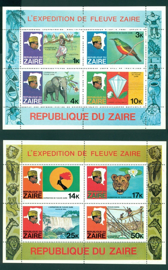 Zaire Scott #905a//909a MNH S/S Zaire River Expedition CV$26+