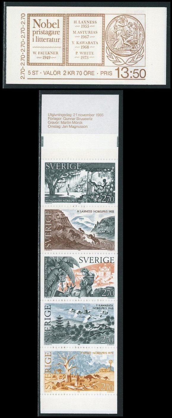 Sweden Scott #1566a MNH BOOKLET Nobel Laureates in Literature CV$5+ TH-1