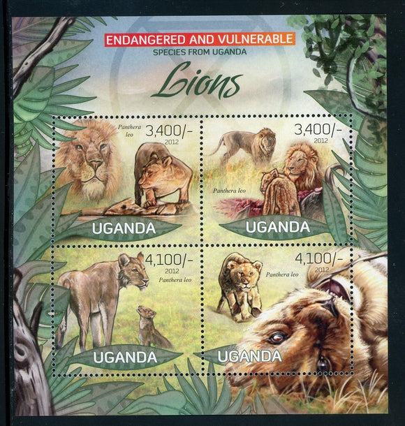 Uganda Scott #2006 MNH SHEET of 4 Lions FAUNA 2012 CV$12+ TH-1