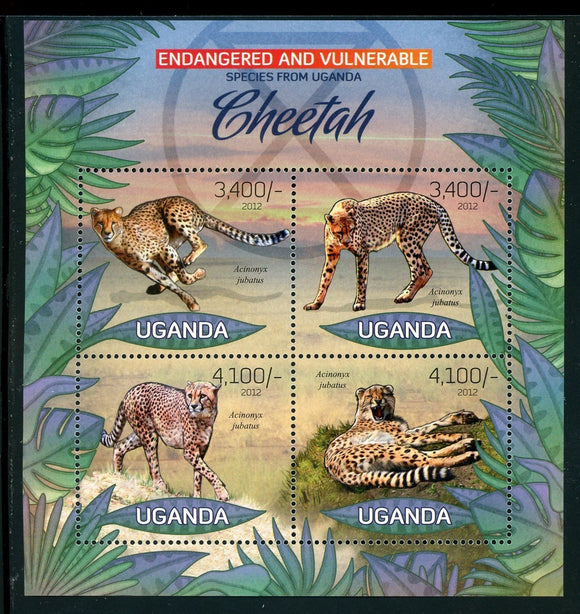 Uganda Scott #2007 MNH SHEET of 4 Cheetahs FAUNA 2012 CV$12+ TH-1