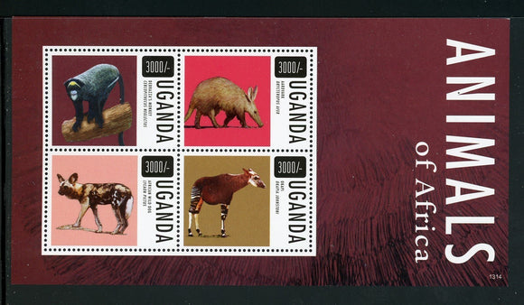 Uganda Scott #2105 MNH SHEET of 4 Animals of Africa FAUNA 2014 CV$9+ TH-1
