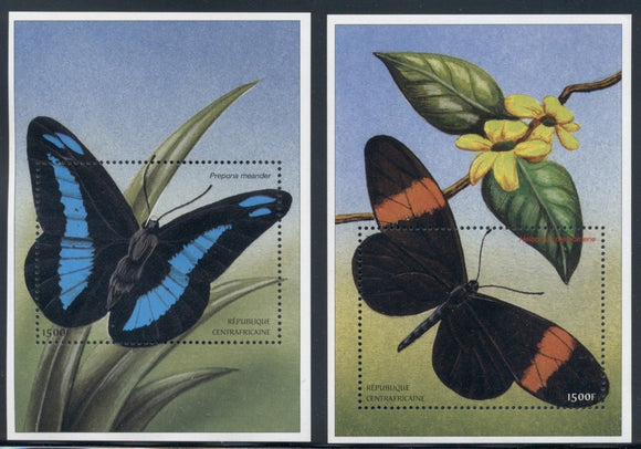 Central African Republic Scott #1398-1399 MNH S/S Butterflies FAUNA CV$20+