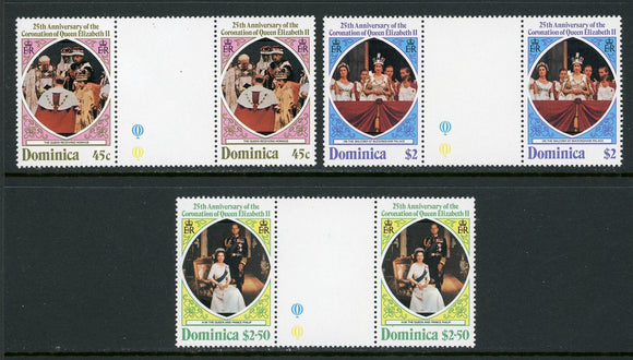 Dominica Scott #570-572 MNH GUTTER PAIRS Queen Elizabeth II Coronation 25th $$