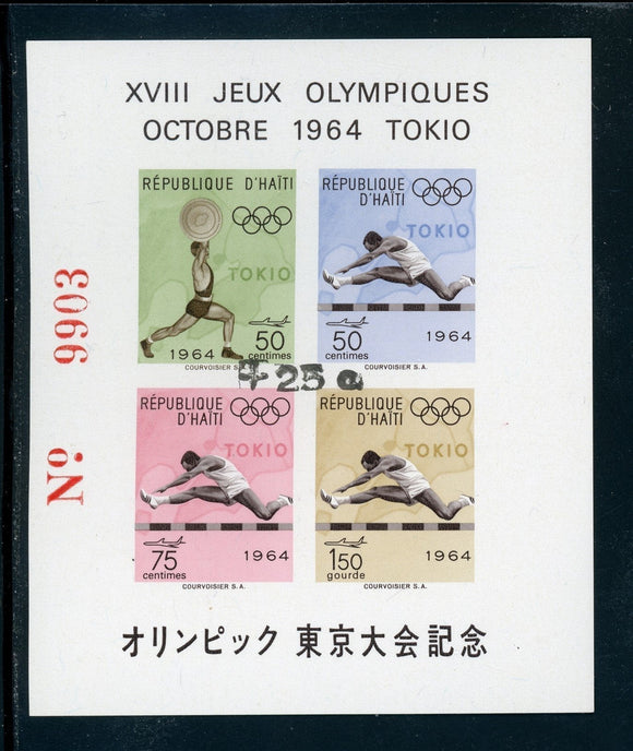 Haiti note after Scott #CB54 MNH S/S SCHG +25c BLACK Tokyo Olympics 1964 CV$8+