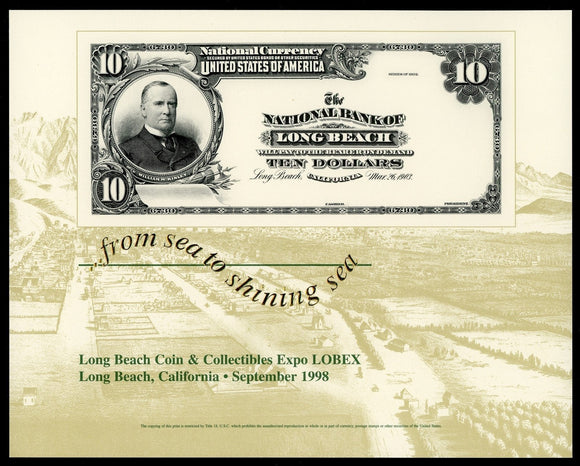 US OS #1 SOUVENIR CARD National Currency McKinley $10 LOBEX '98 $$ ISH-1