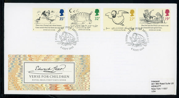 Great Britain Scott #1226-1229 FIRST DAY COVER Lear's Verse for Children $$ TH-1
