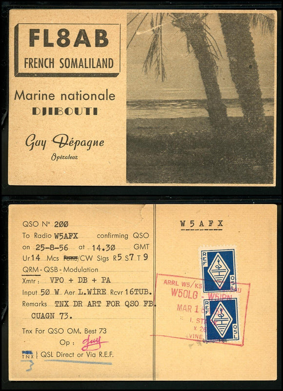 Somali Coast OS #6 COVER Djibouti QSL Card 1956 $$ TH-1