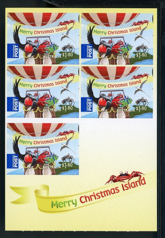 Christmas Island Scott #522a SA PANE of 5 Christmas 2013 CV$20+
