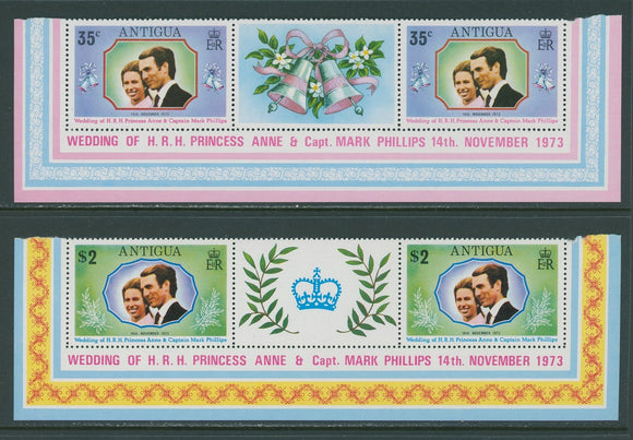 Antigua Scott #321-322 MNH GUTTER PAIRS Princess Anne and Mark Philips $$