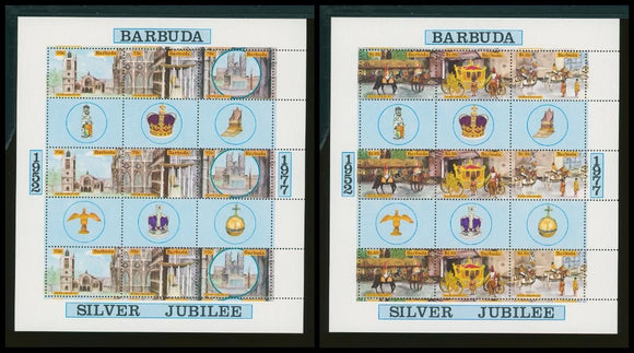Barbuda Scott #263-264 MNH SHEETS of 3 Strips Silver Jubilee $$