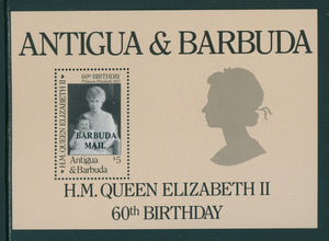 Barbuda Scott #786 MLH S/S OVPT on Queen Elizabeth II 60th Birthday CV$10+