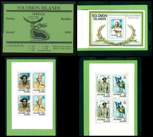 Solomon Islands Scott #722a MNH BOOKLET of 3 PANES Sgt. Major Vouza CV$17+