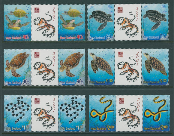 New Zealand Scott #1696-1701 MNH GUTTER PAIRS Marine Reptiles FAUNA $$