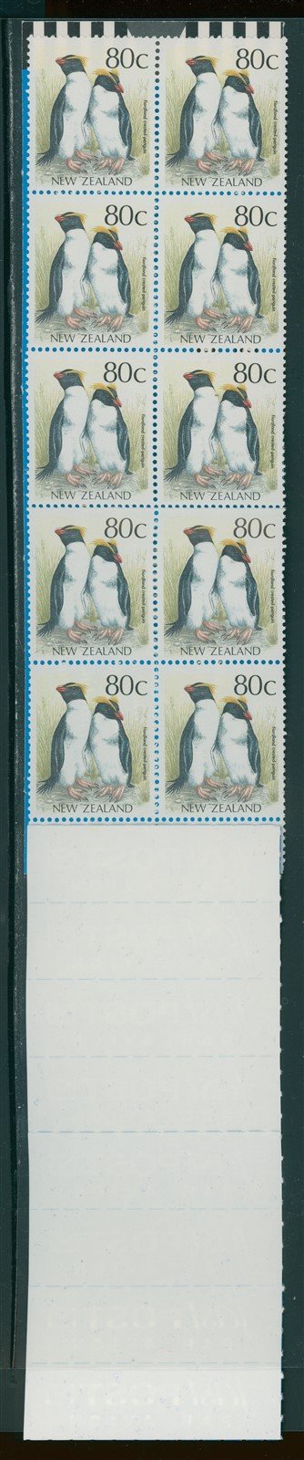New Zealand Scott #927 MNH BOOKLET PANE of 10 Crested Penguin 80c CV$11+