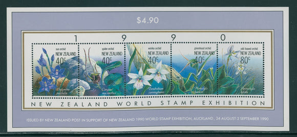New Zealand Scott #986 MNH S/S Orchids FLORA World Stamp EXPO 1990 CV$7+