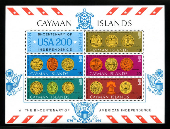 Cayman Islands Scott #376a MNH S/S US Bicentennial Seals of Colonies CV$5+