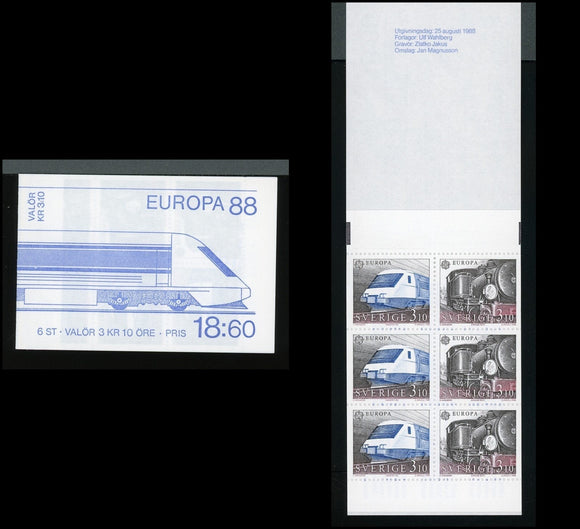 Sweden Scott #1702a MNH BOOKLET of 6 Transport and Comm. Europa 1988 CV$6+