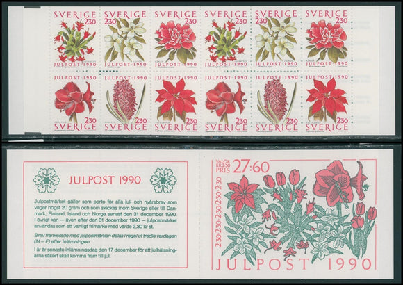 Sweden Scott #1860a MNH BOOKLET of 10 Flowers FLORA Christmas 1990 CV$10+