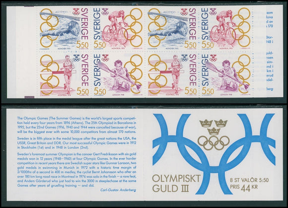 Sweden Scott #1956a MNH BOOKLET of 8 Olympic Champions 5.5k 1992 CV$15+