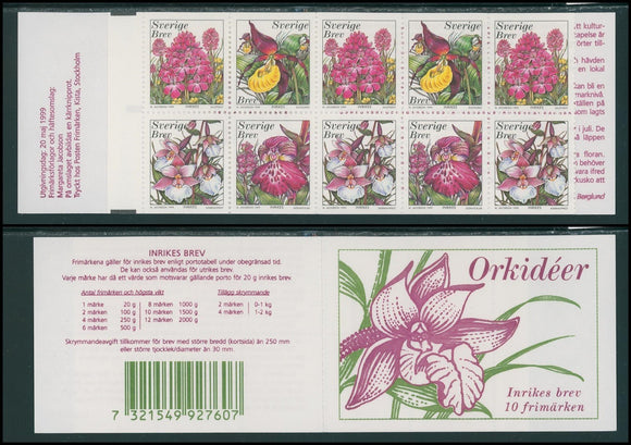 Sweden Scott #2346a MNH BOOKLET of 10 Orchids FLORA 1999 CV$20+