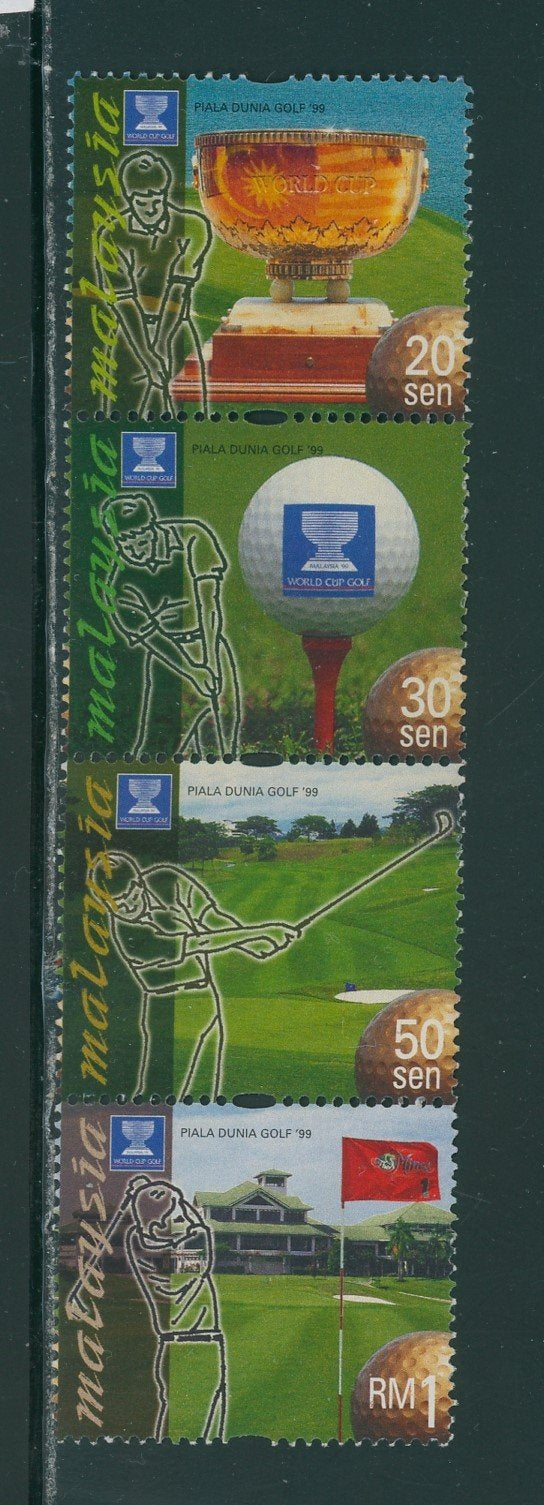 Malaysia Specialized Scott #458-461-4 MNH STRIP World Cup Golf P14¼X14LX14¼R $$