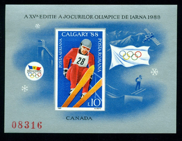 Romania note after Scott #3494 MNH S/S OLYMPICS 1988 Calgary CV$20+