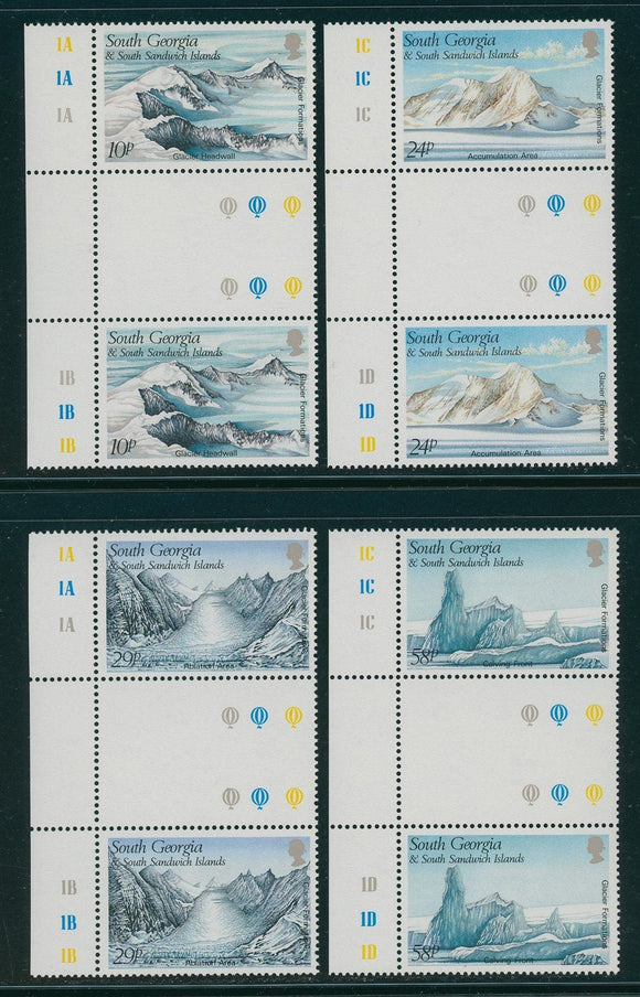 South Georgia Scott #135-138 MNH GUTTER PAIRS Glacial Formations $$