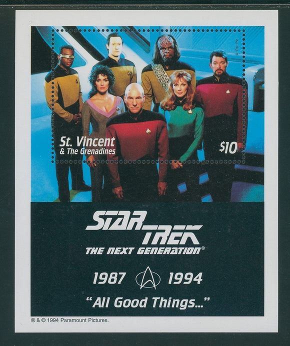 St. Vincent note after Scott #2118 MNH S/S of 9 Star Trek Cast Members $$