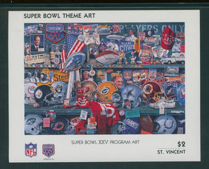 St. Vincent OS #2 MNH S/S 1991 Super Bowl XXV Program Art $$