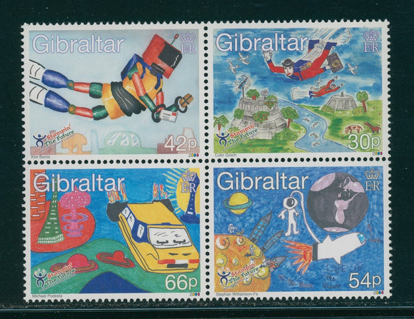 Gibraltar Scott #831a MNH BLOCK of 4 Children's Stamp Design CV$7+